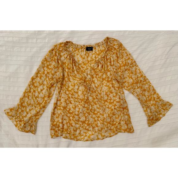 Vici Floral Long Sheer Blouse Women’s Medium Mustard Yellow Cottagecore Coquette - Picture 15 of 16